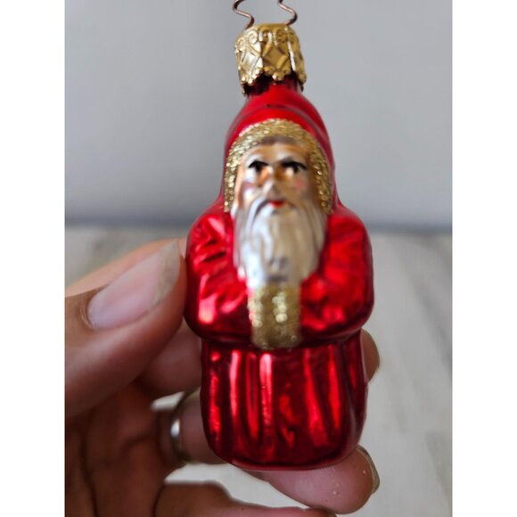 Vintage inge glas father Xmas Santa glitter gold mini ornament red Xmas tree - Picture 2 of 8